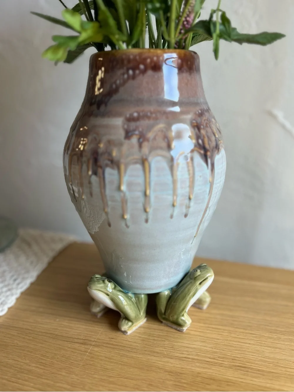 Vintage Studio Pottery Frog Foot Vase Handmade Ceramic Art Cottagecore Woodland